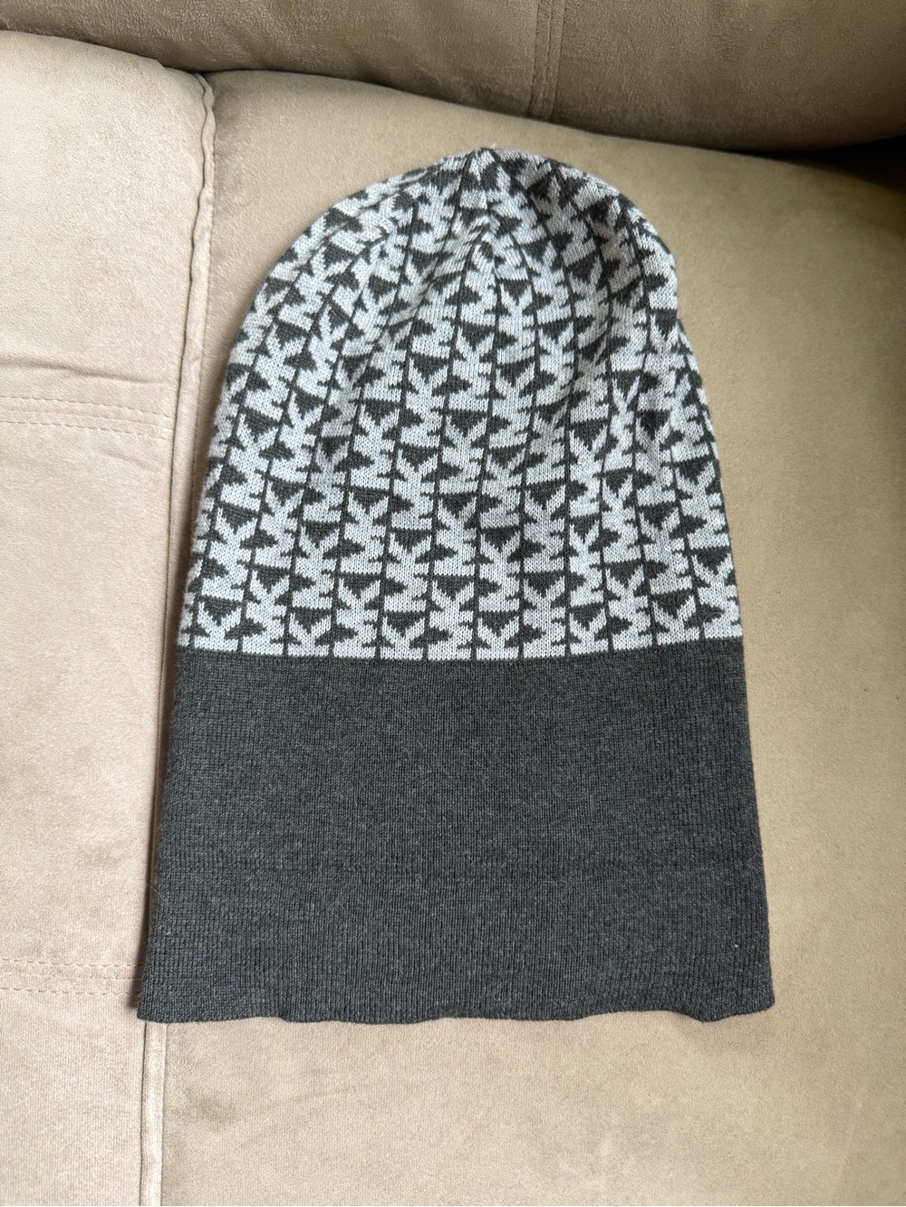 Michael Kors Two-Tone Gray Logo Knit Beanie